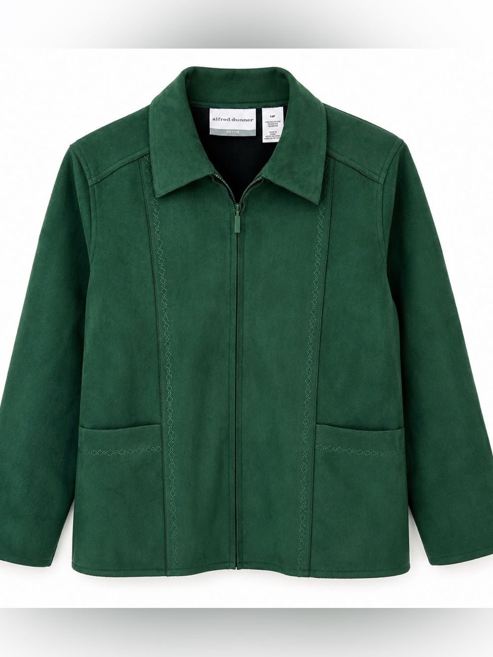 Alfred Dunner Womens 14 p Green Faux Suede Jacket Full Zip Boho Whimsigoth Fairy